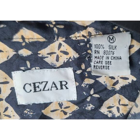 CEZAR Silk Blouse Mandarin Collar Long Sleeve Pockets Women's Size M - Picture 3 of 5